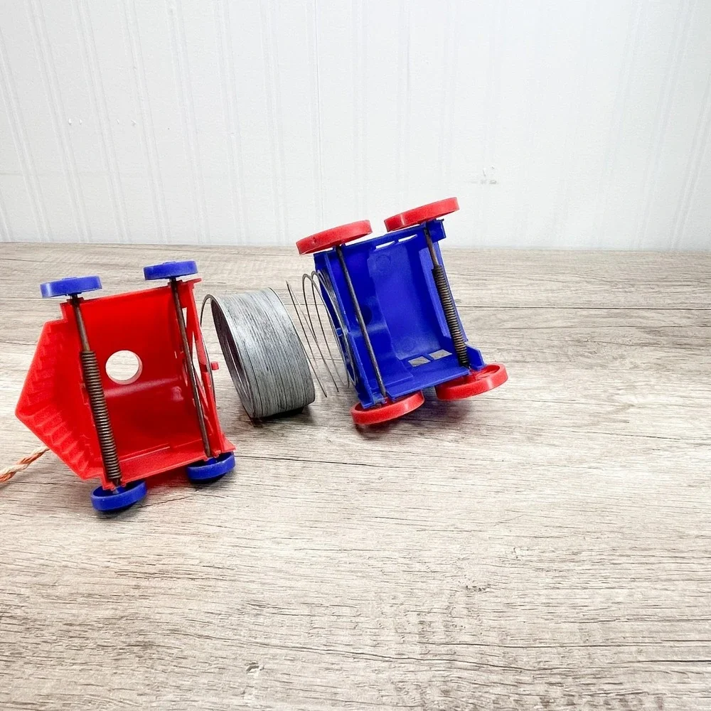 Vintage 1950s Pull Toy Slinky Train by James Industries Red‎ Blue Original